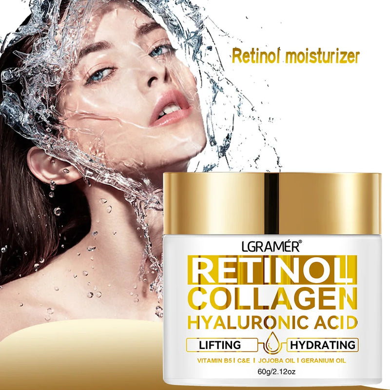 Crème visage au rétinol, hydratante et anti-rides, à base de collagène et d'acide hyaluronique, pour femmes et hommes.