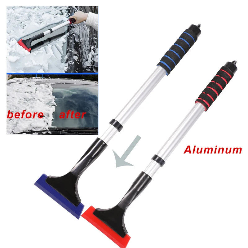Raspador de Hielo de Aluminio Extensible con Cepillo para Nieve para Parabrisas de Coche, Pala de Nieve Telescópica Extralarga