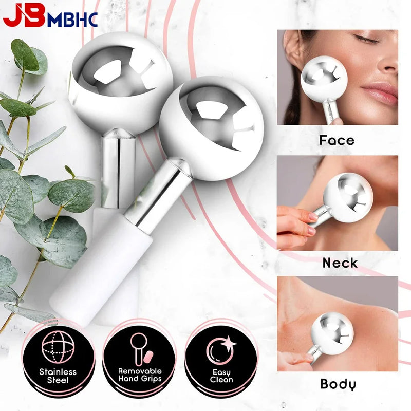 Globos de hielo de acero inoxidable de primera calidad para masajes faciales – Terapia refrescante y antienvejecimiento para la piel