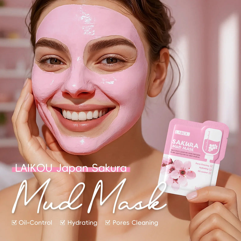 Laikou Sakura Mud Facial Mask Tablet Cleansing Pore Deep Moisturizing Shrink Pores Blackhead Acne Skin Care Product 5/10PCS