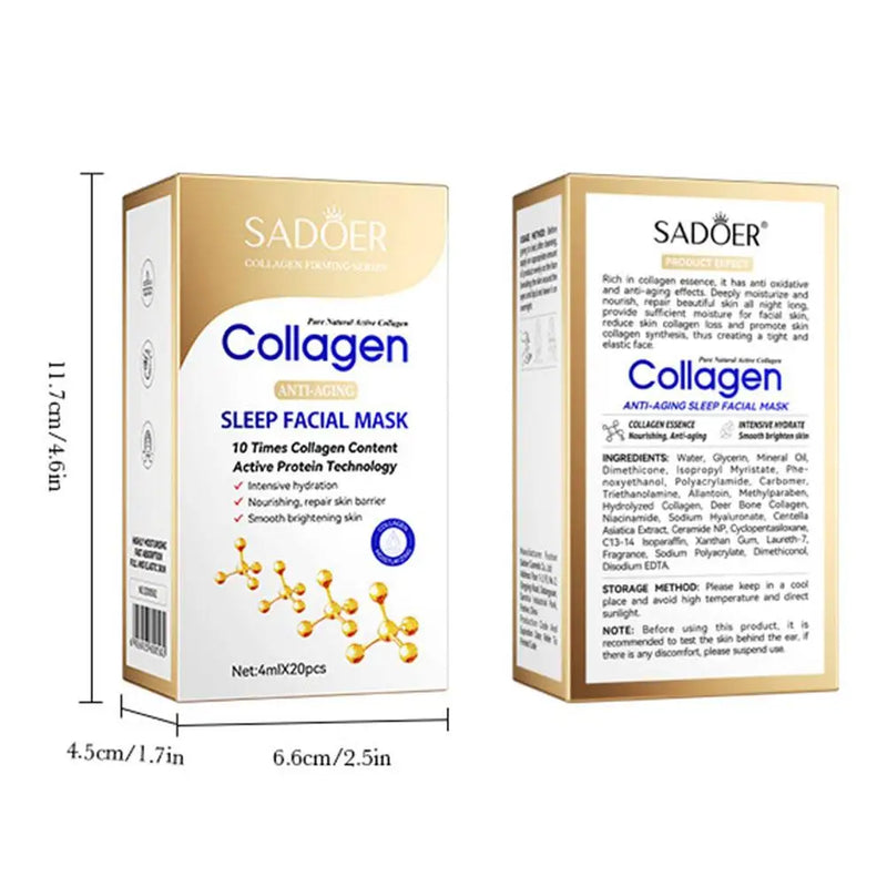 SADOER Collagen Sleeping Face Masks 20pcs – Anti-Acne, Hydrating, Brightening & Firming Skincare