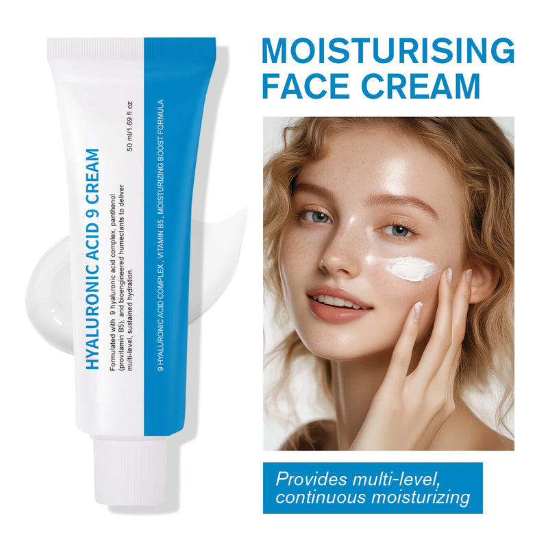Crème visage multi-réparatrice à l'acide hyaluronique 50 ml - Formule complexe aux 9 céramides et B5 pour une hydratation en profondeur et le maintien de la barrière cutanée.