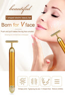 24K Gold Roller Vibrating Facial Massager Slimming Facial Skin Beauty Pulse Firming Face Massage Lift Tightening Wrinkle Bar
