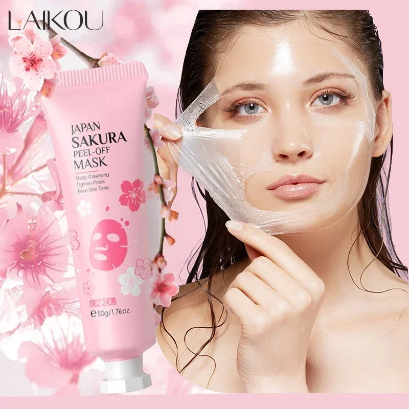Masque exfoliant visage LAIKOU Sakura - Nettoyage en profondeur, anti-âge, anti-rides, éclaircissant, élimine les points noirs, masque à déchirer, soin du visage 50 g