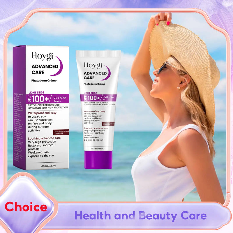Protector solar facial hidratante FPS 100+: loción ligera con protección UV y calmante para uso diario.